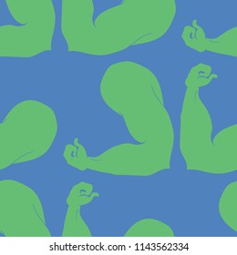 Flex arm bodybuilder with big muscles seamless pattern.
