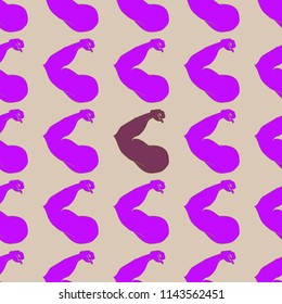 Flex arm bodybuilder with big muscles seamless pattern.