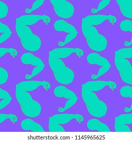 Flex arm bodybuilder with big muscles seamless pattern.