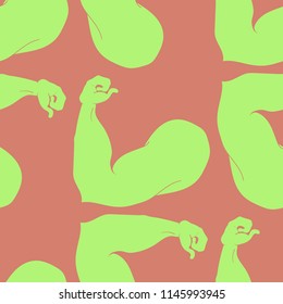 Flex arm bodybuilder with big muscles seamless pattern.