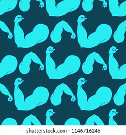 Flex arm bodybuilder with big muscles seamless pattern.