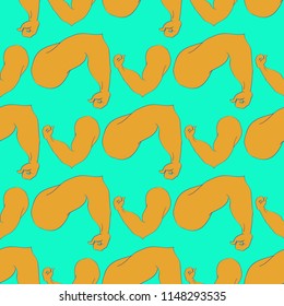 Flex arm bodybuilder with big muscles seamless pattern.