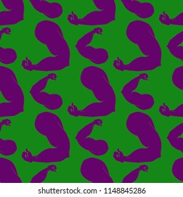 Flex arm bodybuilder with big muscles seamless pattern.