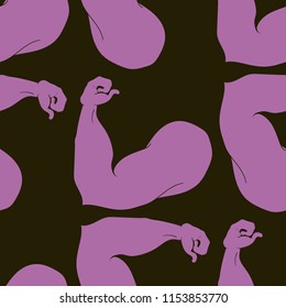 Flex arm bodybuilder with big muscles seamless pattern.