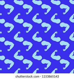 Flex arm bodybuilder with big muscles seamless pattern.