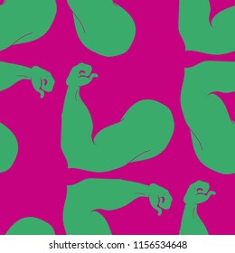 Flex arm bodybuilder with big muscles seamless pattern.