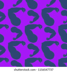 Flex arm bodybuilder with big muscles seamless pattern.