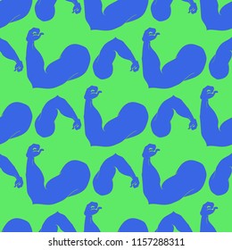 Flex arm bodybuilder with big muscles seamless pattern.