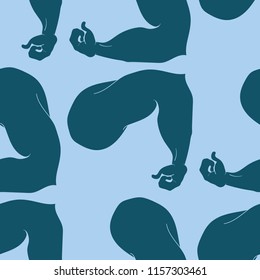 Flex arm bodybuilder with big muscles seamless pattern.