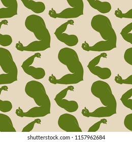 Flex arm bodybuilder with big muscles seamless pattern.