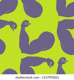 Flex arm bodybuilder with big muscles seamless pattern.