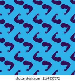 Flex arm bodybuilder with big muscles seamless pattern.