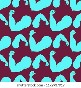 Flex arm bodybuilder with big muscles seamless pattern.