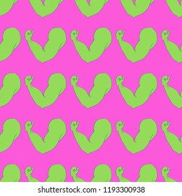 Flex arm bodybuilder with big muscles seamless pattern.