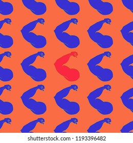 Flex arm bodybuilder with big muscles seamless pattern.
