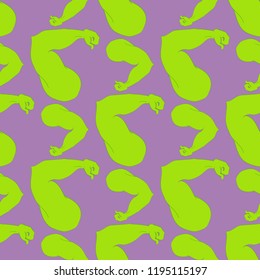 Flex arm bodybuilder with big muscles seamless pattern.