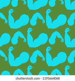 Flex arm bodybuilder with big muscles seamless pattern.