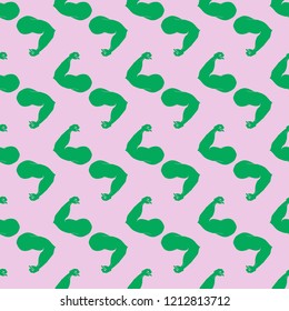 Flex arm bodybuilder with big muscles seamless pattern.