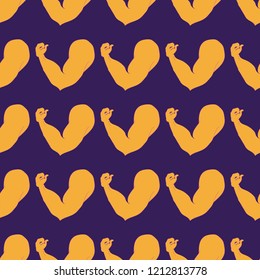 Flex arm bodybuilder with big muscles seamless pattern.
