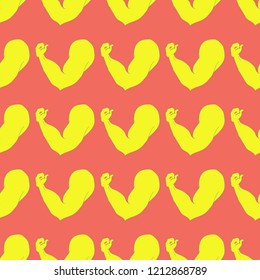Flex arm bodybuilder with big muscles seamless pattern.
