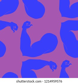Flex arm bodybuilder with big muscles seamless pattern.