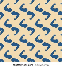 Flex arm bodybuilder with big muscles seamless pattern.