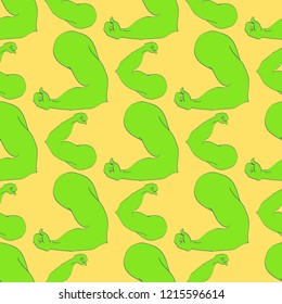 Flex arm bodybuilder with big muscles seamless pattern.