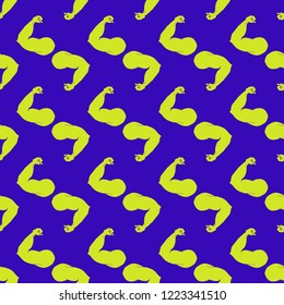 Flex arm bodybuilder with big muscles seamless pattern.