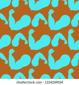 Flex arm bodybuilder with big muscles seamless pattern.