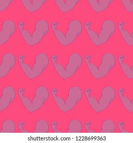 Flex arm bodybuilder with big muscles seamless pattern.