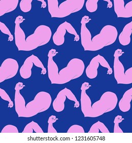 Flex arm bodybuilder with big muscles seamless pattern.