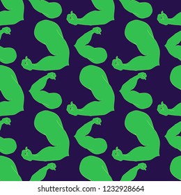 Flex arm bodybuilder with big muscles seamless pattern.