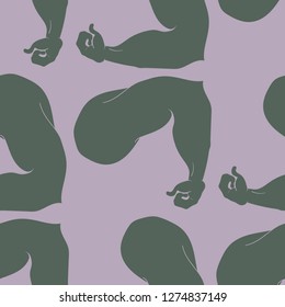 Flex arm bodybuilder with big muscles seamless pattern.