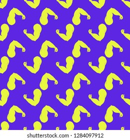 Flex arm bodybuilder with big muscles seamless pattern.