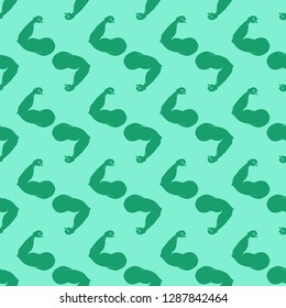 Flex arm bodybuilder with big muscles seamless pattern.