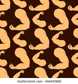 Flex arm bodybuilder with big muscles seamless pattern.