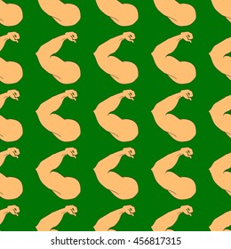 Flex arm bodybuilder with big muscles seamless pattern.