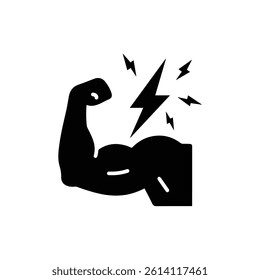 Flexed Arm with Lightning Bolt Icon for Power and Strength