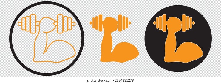 Flexed bicep, arm flexed, muscle flexed lifting dumbbell icon transparent background Vector EPS 10