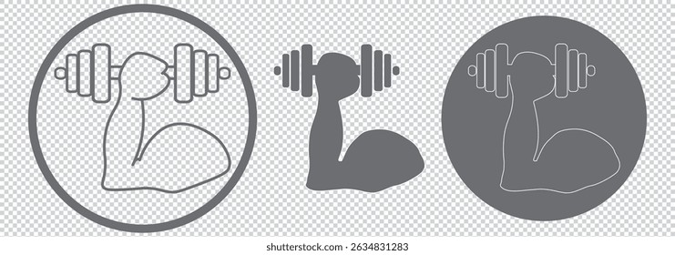 Flexed bicep, arm flexed, muscle flexed lifting dumbbell icon transparent background Vector EPS 10