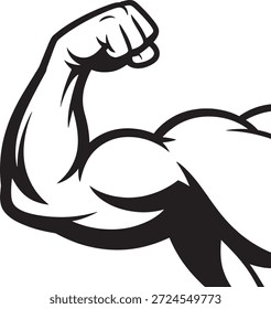 Ilustración de bíceps flexionado y antebrazo que muestra la fuerza y el poder en un llamativo Diseño gráfico blanco y negro simple.