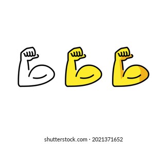 Flexed Biceps Emoji Vektorsymbole Set. Muskelkraftsymbole einzeln. Vektor EPS10