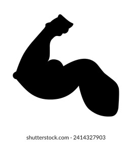 Flexed biceps on a white background. A man's hands show off his big muscles. Bodybuilder movement. Suitable for gym and sports logos. Vector silhouette