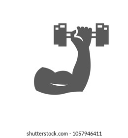 Flexed hand muscle with dumbbell in grayscale. Vector illustration.