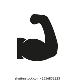 Flexed Muscle Arm Silhouette Icon, Symbolizing Physical Strength And Workout. Fitness And Bodybuilding. Isolated Vector Illustration.