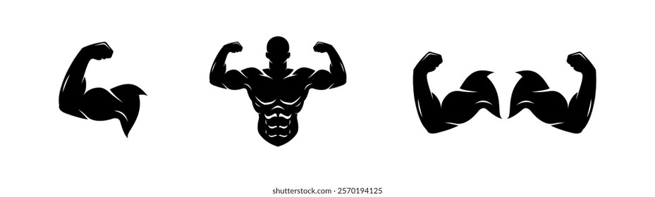 Flexed Muscle and Bodybuilding Vector Icon Set