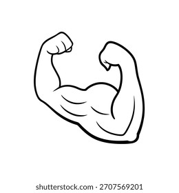 Flexed Muscular Arm Line Drawing in Black and White – Minimal Strength and Fitness Illustration for Gym, Bodybuilding, and Motivation