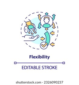 Flexibility concept icon. Equal access. Diverse people. Inclusive workplace. Continuous improvement. Quick change abstract idea thin line illustration. Isolated outline drawing. Editable stroke