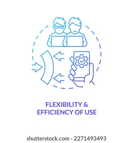 Flexibility and efficiency of use blue gradient concept icon. Usability heuristic. UX design fundamental abstract idea thin line illustration. Isolated outline drawing. Myriad Pro-Bold font used