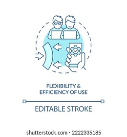 Flexibility and efficiency of use turquoise concept icon. UX design rule abstract idea thin line illustration. Isolated outline drawing. Editable stroke. Arial, Myriad Pro-Bold fonts used